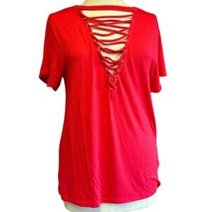 Womens Top Size Small Red Biker Indie Punk Retro Hippie Office Siren Concert Fun